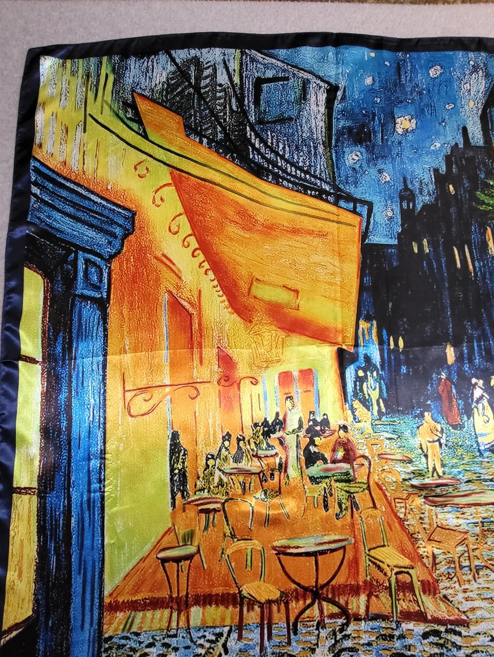 Vintage 90's MOSI Satin Scarf Parisian Cafe at Night Large 35